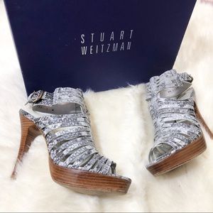 •Stuart Weitzman Snake Skin Strappy Heel•